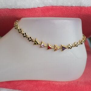 14k Gold Plated Multicolor Triangle Station Ankle Bracelet - Women Jewelry